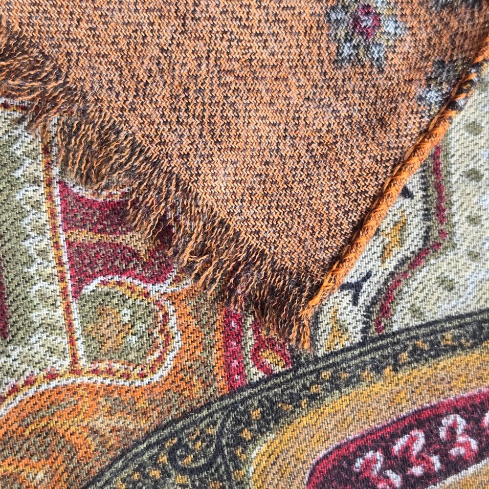 NWT Nordstrom's Wool Scarf Earth Tones Paisley Fall Colors - Picture 6 of 9
